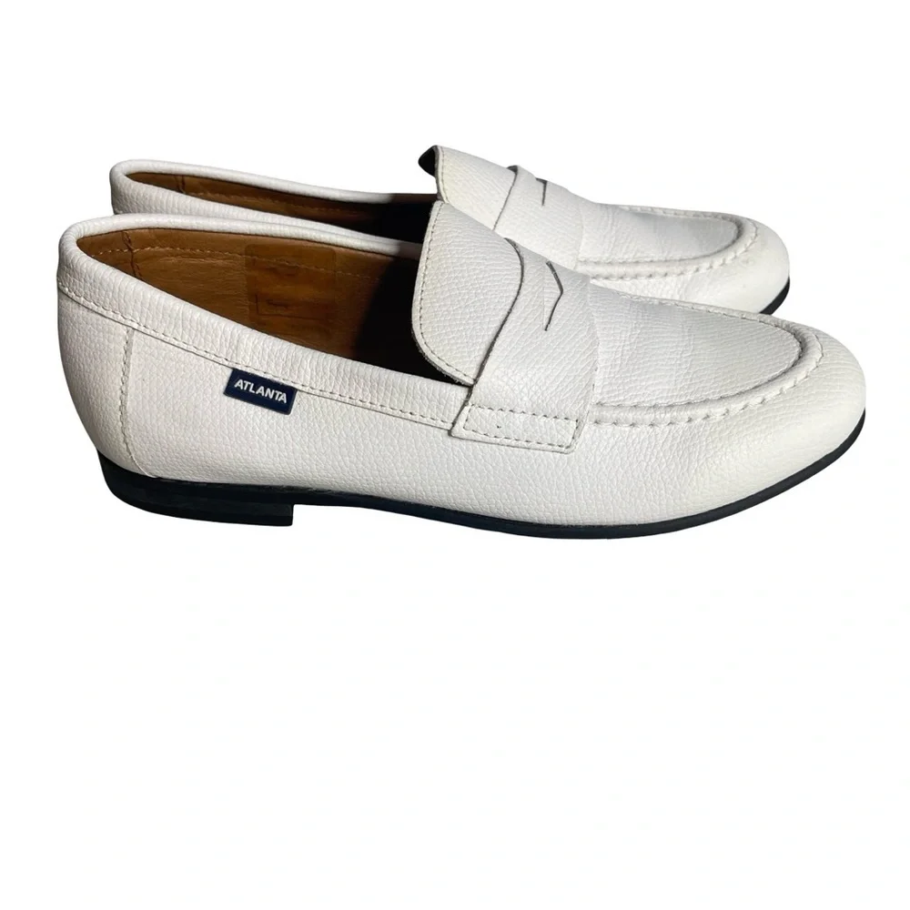 Atlanta Moccasin white leather size 33 (USA) 3 kids penny loafers driving boat